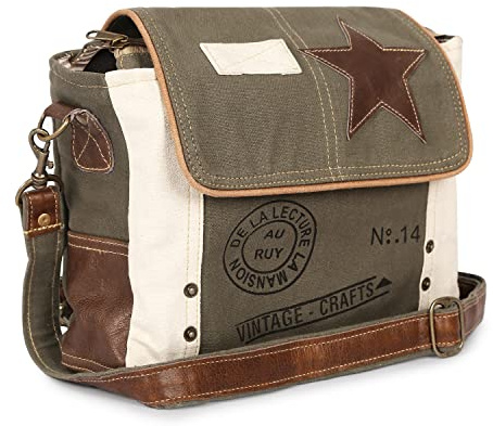 vintage crafts Leather Star Shoulder Bag adjustable leather handle leather trim and star accent for Women Office Laptop Bag (Grey)