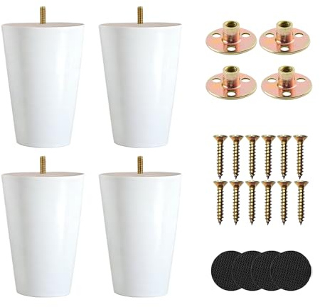 XineYuor 4PCS Blanco Patas para Muebles Madera,Patas de Madera para Mesa,Patas de Sofá o Muebles con Placas de Montaje y Tornillos para Sofá Cama,Armario,Sillón (8cm/3.15'', White)