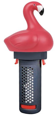 MKLZ Pool Chlorine Floater, Floating Mini Spa Bromine Dispenser for 1 Inch Tablets Only, Cute Flamingo Chemical Holder Above Ground Pools, Small Hot Tub, 6 Flow Level Control Setting (JIUSI004201)