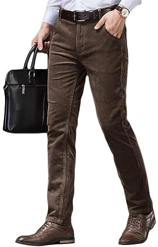 Oanviso Pantalon de Costume Homme Élastique en Velours Côtelé - Chaud, Décontracté, Business, Élégant - Coupe Classique Automne - Brun M