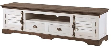 MASSIVMOEBEL24.DE | Toulouse TV-Board aus Massivholz #110 aus Mangoholz - weiß, lackiert 200x45x55 cm 3 Fächer + 2 Schubladen Lowboard Landhausstil
