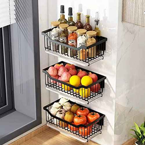 HJXGQJM Cestas De Frutas Y Verduras Colgantes De 3 Niveles, Frutero De Acero Inoxidable, Cesta De Almacenamiento Montada En La Pared Estante para Frutas y Verduras(Noir,29.5x17.5x11cm)