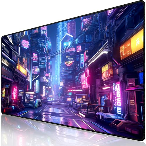 weesire Cyberpunk Mauspad, Gaming-Mauspad, Anime-Mauspad für den Schreibtisch, bunt, erweitert, groß, rutschfest, Gaming-Mauspad mit genähten Kanten, 80 x 40 cm