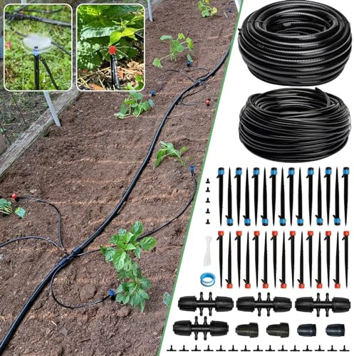 Riboud Kit de système d'irrigation goutte à goutte de 70 m, système d'arrosage automatique pour plantes, serre, cour, pelouse, avec tuyau d'arrosage de 1,27 cm et 1/4 et accessoires