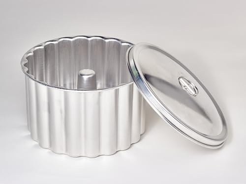 Evocalo Molde Flanera Rizado De Aluminio Pulido y Tapa Con Asa Tres Tamaños (18 cm Diámetro)
