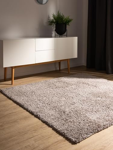 benuta Basic Hochflorteppich Soho - Taupe 160x160 cm - Kuschelig Weicher Teppich im Minimalistischen Look - Pflegeleicht - Fußbodenheizung Geeignet