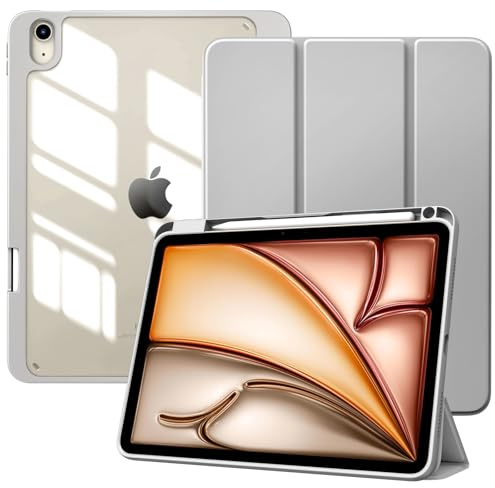 TiMOVO Hülle für iPad Air 11 M4/M3/M2, Air 5./4. Gen 10,9, Hell Grau | Stifthalter, Schlank Trifold Ständer, Klare Transparent Rückseite, Automatisches Aufwachen & Schlafen