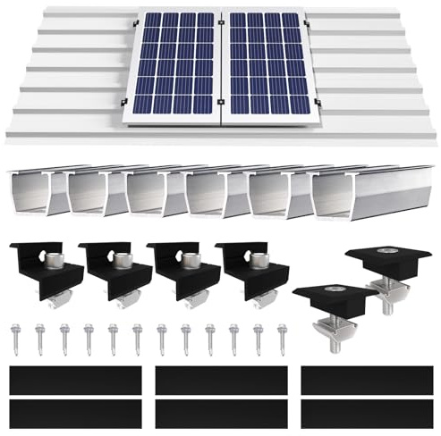 solarmodul halterung solarpanel befestigung pv flachdach halterung mit 12 cm aluminiumschiene & verstellbare schwarz klemme 30-35mm für 2 modules