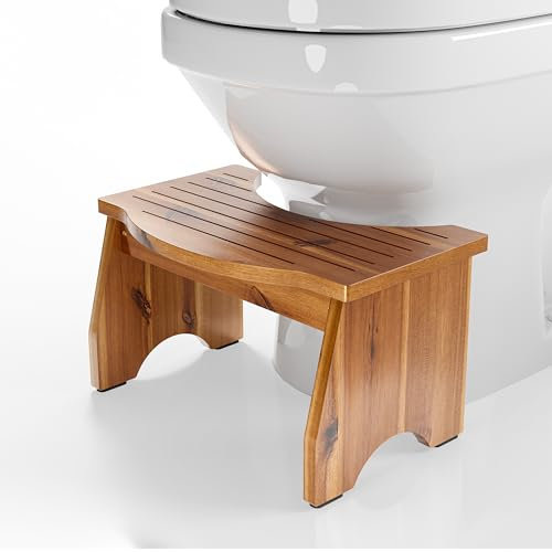 HOLANA Akazien-Kothocker für Badezimmer Erwachsene – 22,9 cm Kniebeugen-Toilettenhocker für Kinder – Kackhocker mit rutschfester Schicht – Badezimmerhocker zum Sitzen/Reisen (Akazie, 44,5 x 25,4 x