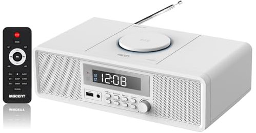 Compact Micro Home CD Stereo System, CD Player with Bluetooth, FM Radio, Aux-in, USB-MP3 Playback, Digital Clock, CD Players for Home (White)