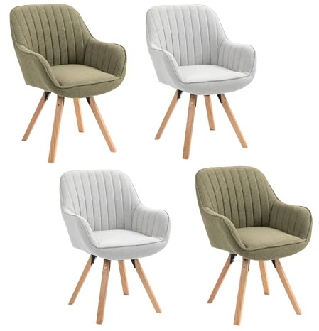 MEUBLE COSY Esszimmerstühle Drehbar 4er Set Küchenstuhl Polsterstuhl Drehstuhl mit Armlehne Sessel Schminkstuhl aus Stoff Massivholzbeine für Esszimmer Wohnzimmer Arbeitszimmer, Bunt