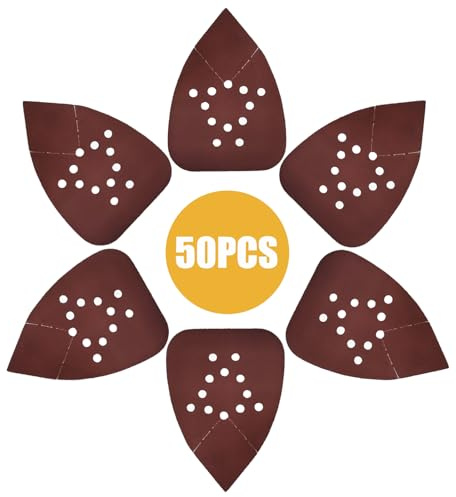 50 unidades de papel de lija triangular, 240 granos, 12 agujeros, almohadillas de lijado con, papel de lija delta, hojas de lija para lijadora triangular, 135 x 95 mm