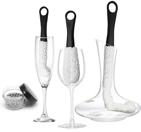 Litoexpe 3 Pieces Decanter Cleaning Brush with 400 Pieces Cleaning Beads, Wine Glass Cleaner Brush Flexible Bottle Cleaning, Household Cleaning Tools for Wine Decanters, Goblets, Cups (Black)