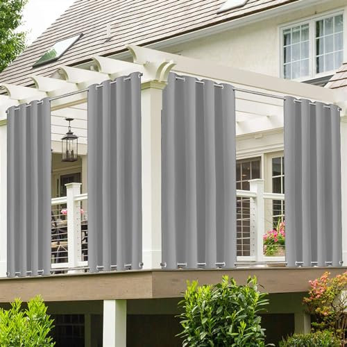 BESTORI Outdoor Vorhang mit Ösen Oben und Unten Wasserdicht Sonnenschutz Sichtschutz Außenvorhang Winddicht Gardinen für Terrasse, Pergola, Pavillon, Balkon Grau 1, 132 x 213cm