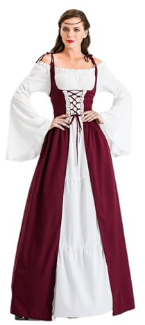 Velcoxplay Robe de Renaissance pour femme - Robe médiévale à manches trompettes - Costume victorien - Robe maxi
