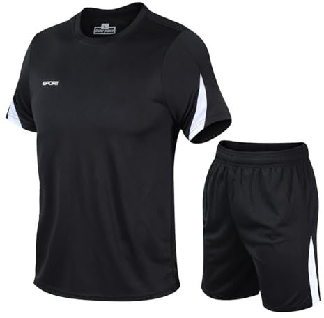 Sportshirt Herren Sportanzug Herren Casual Mode 2-Teiliges Set Herren Streatwear Trainingsanzüge Für Herren Klassisch Trend T-Shirts Für Herren Set B-Black XXL