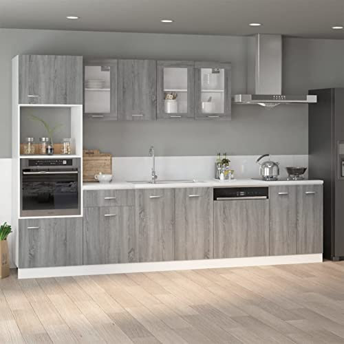 Homgoday Grey Plywood Kitchen Bottom Cabinet, 60 x 46 x 81.5 cm, Kitchen Cabinet with Drawers, without Countertop Kitchen Cabinet Furniture