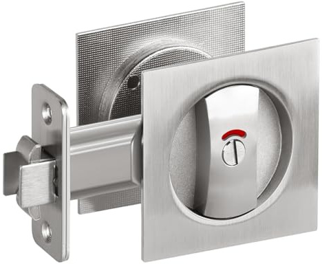 Qezodsx Cerradura de puerta corredera con luz indicadora, cerradura cuadrada plateada para puerta de, herrajes para puertas correderas