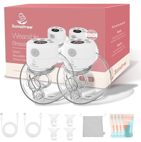 Hands Free Breast Pump S12,Wearable Breast Pump,Double Portable Electric Breastpump for Breastfeeding with 2 Modes,9 Levels,Painless Low Noise Touch Screen,19/21/24mm Insert/Flange,2 Pack White