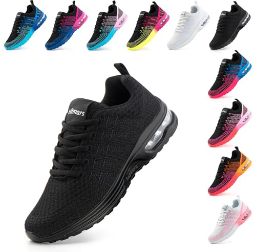 Hitmars Laufschuhe Damen Turnschuhe Luftpolster Sneaker Air Sportschuhe Atmungsaktiv Joggingschuhe Straßenlaufschuhe rutschfest Joggingschuhe Walkingschuhe Fitness Running Outdoor Schwarz EU 40