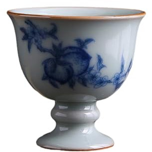 CAPIJIONG 80ml/2.5oz Vintage Ceramic Tea Cup, Kung Fu Tea Set, Cicada Wings Opening, Creative Chinese Style Tea Cup-Ru Kiln High Foot Cup -5
