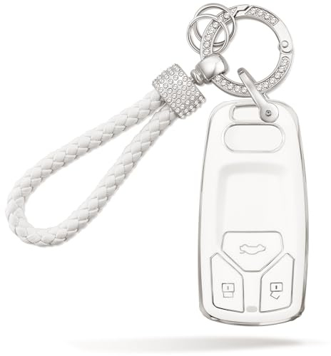 Cover Chiave, Guscio Chiave Adatto per Audi A3 A4 A6 A5 A7 A8 Q5 Q7 TTS RS S4 S5, Custodia Chiavi Telecomando Copri Chiavi -Bianco A