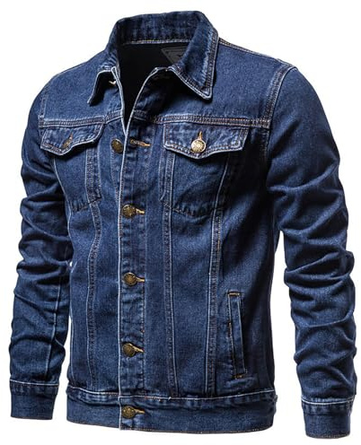 Dmmtot Herren-Jeansjacke, einfarbig, Knopftasche, schmale modische Jacke, lässig, Arbeitsmantel, Cargojacke, klassisch, langlebig, Streetwear, stylischer Mantel, Rugby, Übergröße M-5XL, blau (1), 3XL