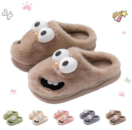 Generisch Pantofole invernali con occhi grandi e cani pantofole bacio pantofole 3D con motivo cartoni animati occhi grandi, marrone, 44/45 EU