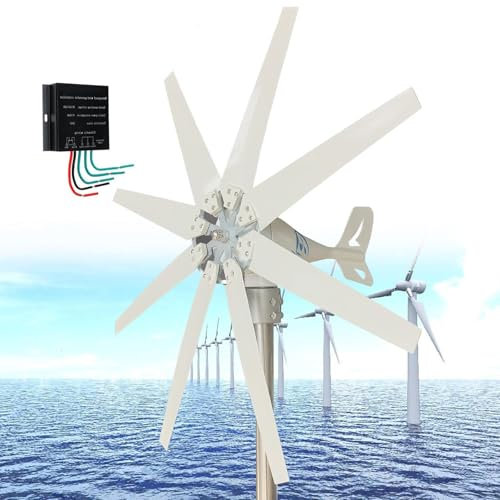 DDZJTPP Generador de Turbina Eólica 12V 24V 48V 10000W Aerogenerador Horizontal 8 Cuchillas Velocidad Nominal 2 m/s, Kit Resistente y Durable con Controlador de Carga MPPT para Hogar, Chalets,12v