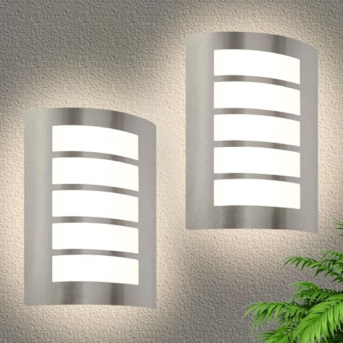 HiBay 2er Set Außenlampe E27 Aussenlampe Wand IP44 Eckig Wandleuchte Aussen Gebürstet Edelstahl ABS für Hauswand Balkon Treppenhaus Beleuchtung(Ohen Glühbirnen)