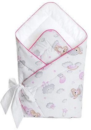 PillowPrim Pucksäck 0–3 månader baby – 100 % ekologisk bomull – 75 x 75 cm – säkerhet, universell, skötsovsäck för spädbarn – unisex babyfilt (den sovande björnen)