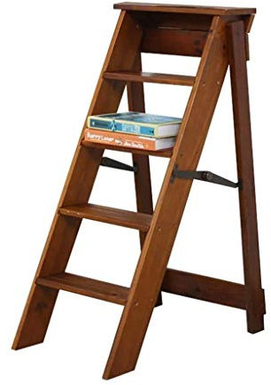 Klappbare Holzleiter für Erwachsene, multifunktional, Doppelnutzung, Küche, Treppe, Stuhl, bewegliche 5 Stufen, Leiter, aufsteigender Hocker, Schwarz/Naturfarbe