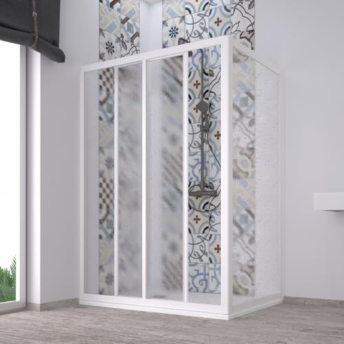 Box doccia angolare Acril in Acrilico con profili in PVC apertura centrale riducibile Made in Italy (Bianco, 80x120 cm)