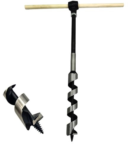 Foret hélicoïdal allongé de 1 po x 15 po, clé hélicoïdale manuelle, tarière à bois Scotch Eye, tarière à bois portable et facile, parfaite pour la construction d'abris de camping, l'extérieur, la ra