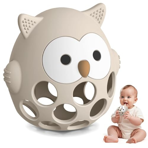 Sensorik Beißring Spielzeug für Baby, Silikon-Beißspielzeug mit Hohlem Design für Einfacheres Greifen, Zahnungshilfe Spielzeug für 0 3 6 12 18 Monate Jungen Mädchen, Baby Dusche Geschenke, Beige