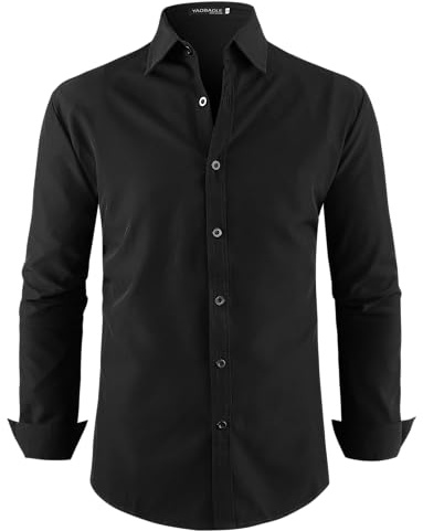 YAOBAOLE Chemise sans Repassage Homme Manches Longues Casual Business Chemise Mariage Coupe Ajustée Bouton de Manchette Noir M