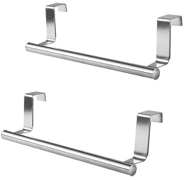 Portasciugamani da Porta Senza Forare,2 Pezzi Appendino per Strofinacci Cucina e Asciugamani Bagno,Acciaio Inossidabile,Sospeso,per Armadio,Cassetto,Parete (23cm,Argento)