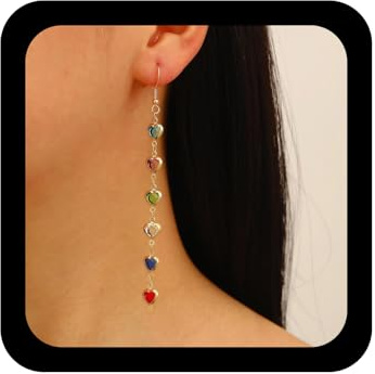 Cimenexe Bohemian Rainbow Crystal Dangle Earrings Gold Cz Bead Drop Earring Colorful Rhinestone Tassel Chain Earring Handmade Rainbow Bead Chain Earrings Jewelry for Women