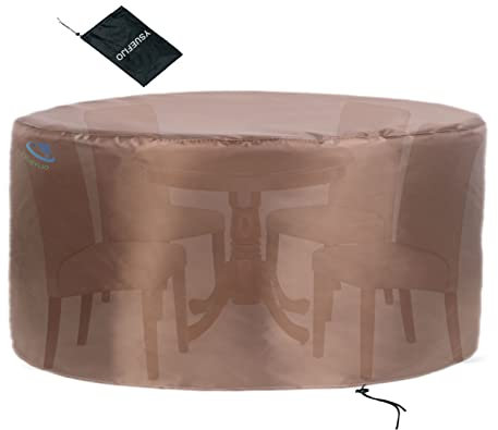 Strapazierfähige, wasserdichte Terrassentischabdeckung, 380 x 75 cm, UV-beständiges 420D-Oxford-Gewebe, runde Gartenmöbel-Set Abdeckung mit Aufbewahrungstasche, Braun