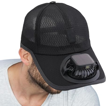 Soldriven ventilerad hatt - 180° justerbar solhatt med solenergi - 3-växlad bärbar andningsbar golfträdgård sport resor, Svart, size