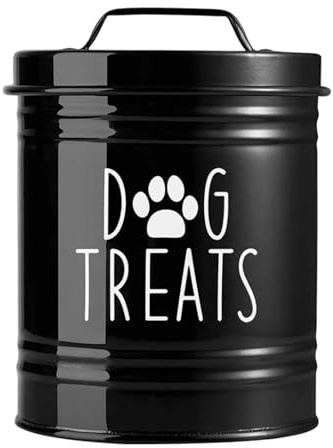 Fonowx Leckerli Aufbewahrungsbehälter Leckerli Dose Aufbewahrungsdose Hundekuchenglas Und Vorratsdose Aus Metall mit Sicherem Deckel für Die Ordentliche Lag, Schwarz