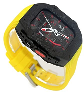 FZXCG Klockfodral i kolfiber med fluorgummiband modifieringssats, för Apple Watch Ultra 49 mm, fluorgummi Wach rem + infattning, för Iwatch 8 7 45 mm 6 5 4 SE 44 mm, For 44mm
