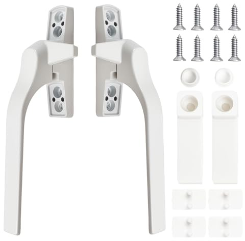 Distorris 2 Pcs Window Handles for UPVC Windows, White UPVC Window Handle Replacement Right/Left Locking Handles Aluminium Alloy Double Glazing Window Handle for Windows and Sliding Doors