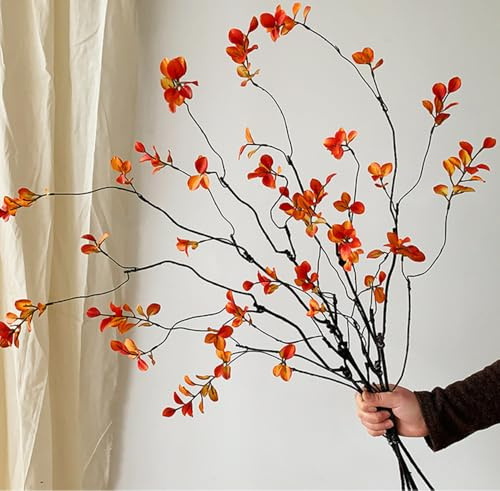 NatureMan Lot de 5 branches de ficus artificielles de 90 cm, fausses tiges de verdure d'automne pour remplissage de vase, décoration d'intérieur, centres de table, décoration de jardin (orange)