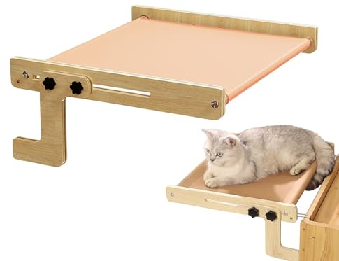 Cat Window Perch - Wooden No Drilling Kitten Bed, Stable Cat Windowsill Seat with Soft Cushion for Pet Parents, Animal Lovers, Apartment, Home, Bedroom, Living Room, Study, 6.5 inche