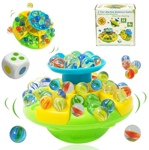 Murmel-Balance-Spiel für Kinder und Erwachsene - 60 bunte Murmeln für 1-4 Spieler, Lustiges Familienspiel ab 8 Jahren, Fördern Geschicklichkeit, Präzision & eine ruhige Hand(Ein-Ebenen-Spielmodus)