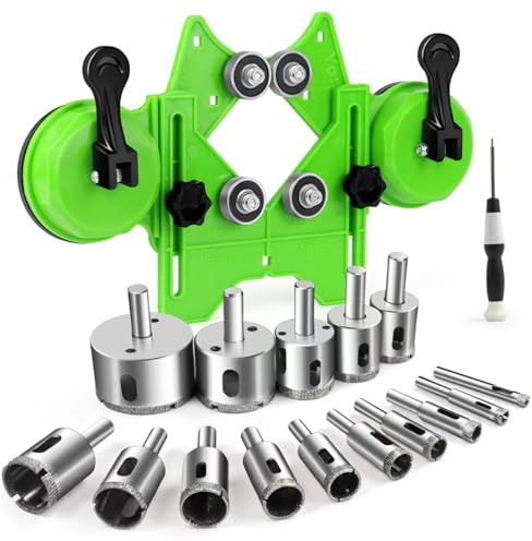 Kit a tazza per piastrelle, kit a tazza diamantata da 15 pezzi con 10 punte da trapano (6-50 mm), include doppie ventose e guida per cacciavite per piastrelle in ceramica di vetro
