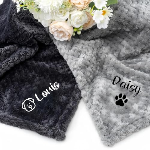 MEIEG Personalisierte Hundedecke Mit Tiernamen, Individuell Bestickte Flanell-Welpendecke, Katzen Und Hunde(120 * 200cm)
