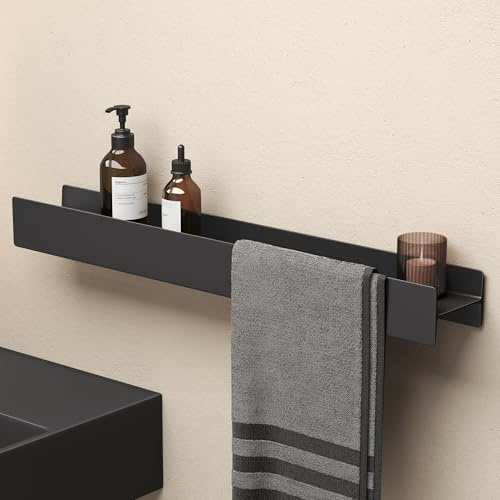 doporro Serviteur de Douche Mural Amovible avec Porte-Serviettes 80cm | Étagère de Douche, Noir Mat, Alliage Al-Mg, Organisateur de Toilettes, pour Salle de Bain et Cuisine, Reglo-03