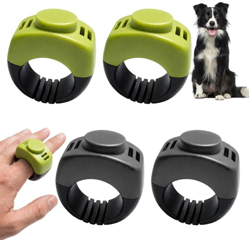 GuBaoZhuo Juego de 4 silbatos para perros, 21 mm, clicker con anillo para el dedo, accesorios de entrenamiento para perros, silbatos y caballos (verde hierba y gris)